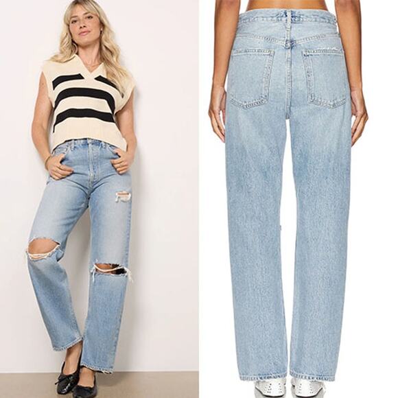 NWT Agolde 90s Mid Rise Loose Fit Distressed Denim Jeans...